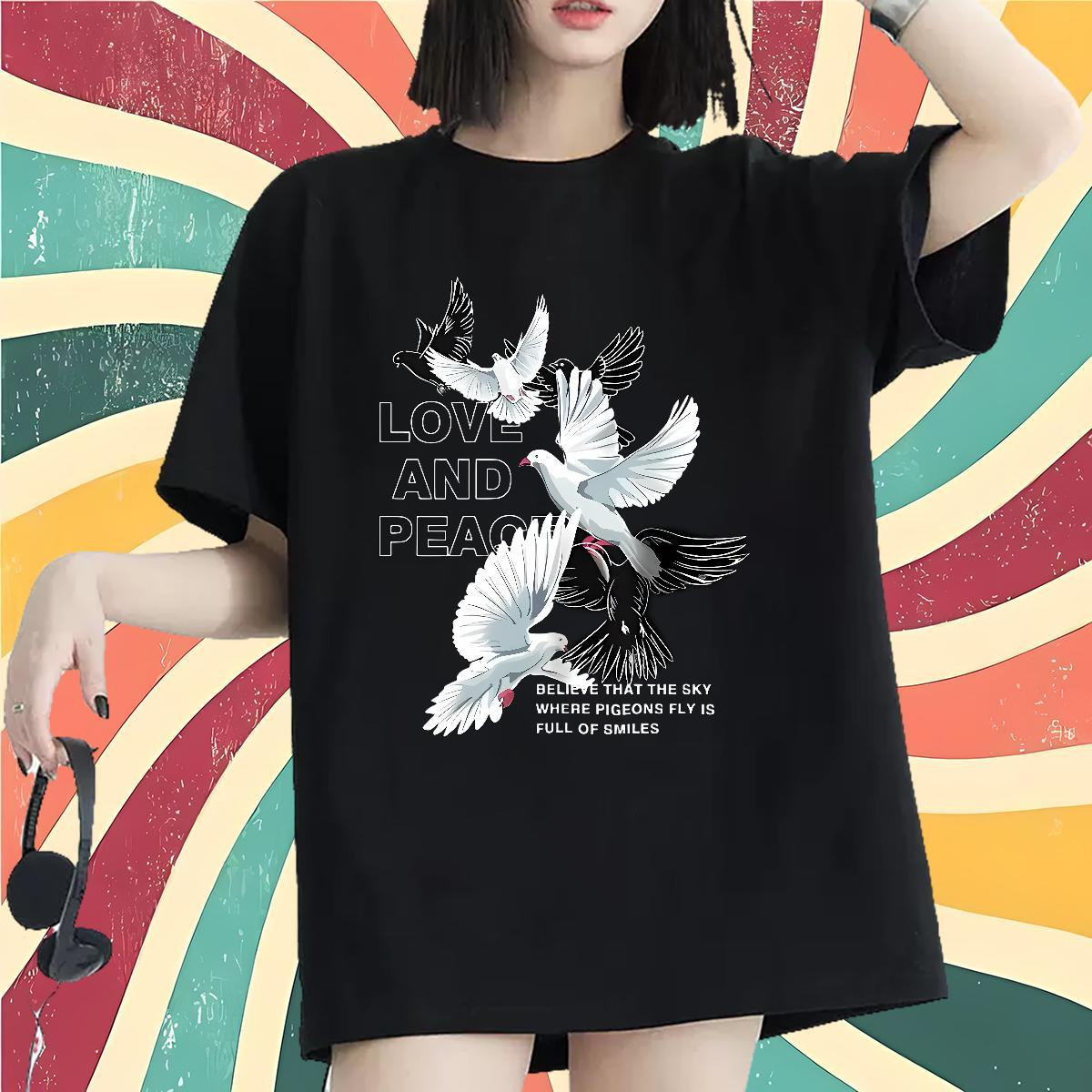 Loose fit T-Shirts for Women Breathable Short Sleeve Tshirt for Man Woman Cartoon Print eagle Hip Hop 230g Cotton New Polos