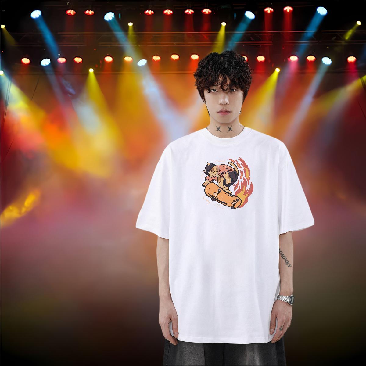 Wholesale T-Shirts for Men 230g Pure Cotton cat Outdoor Clothes Crew Neck Brand Couples T Shirts Anime
