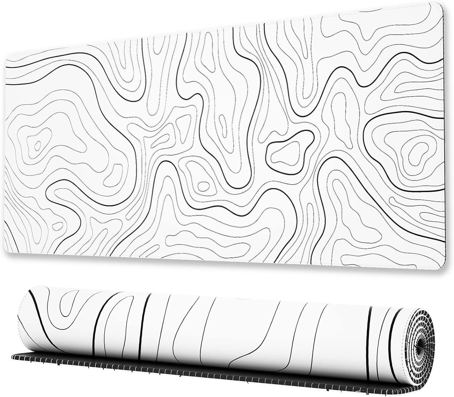 Ovenbird Large Gaming Mouse ed Edges, Minimalist Topographic Map Mat, Extended XL Mousepad with Anti-Slip Base, Cool Desk Pad for Keyboard and Mouse, 