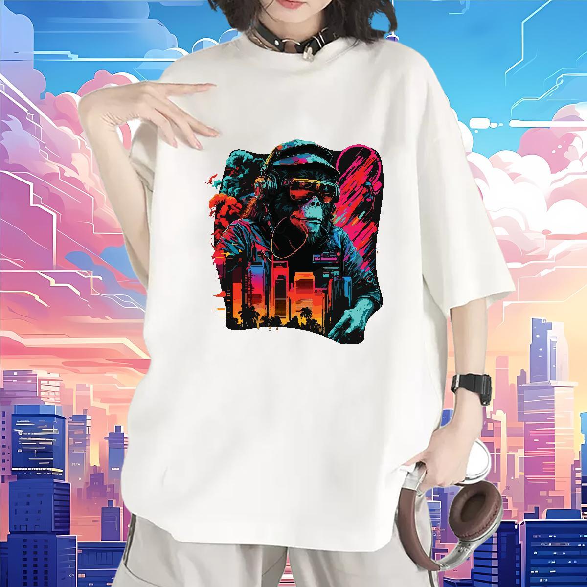 High quality Womens T Shirts Breathable Short Sleeve Womens Tshirts Cartoon Floral Printing chimpanzee Street Casual 230g 100% Cotton Fashion Top Tees