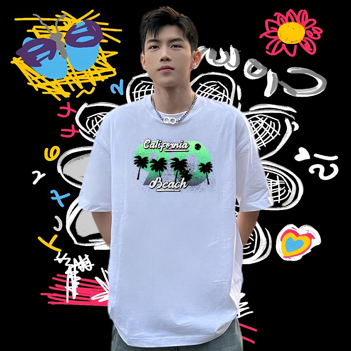 Fashion New Men T Shirts 230g 100% Cotton tree Beach Tops Shirt O-Neck Short Sleeve Unisex Men Tshirts DIY Anime