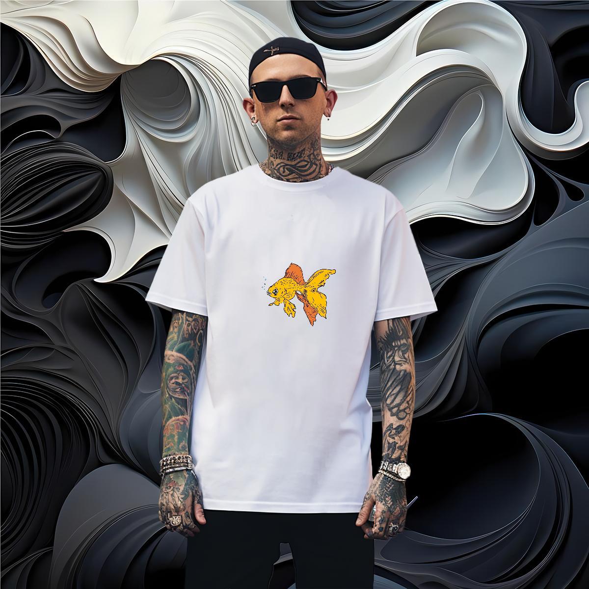 Man T Shirts 230g Pure Cotton fish Casual Crew Neck Breathable Oversized 3XL 4XL Men Tshirts Fashion Free Shipping Tops