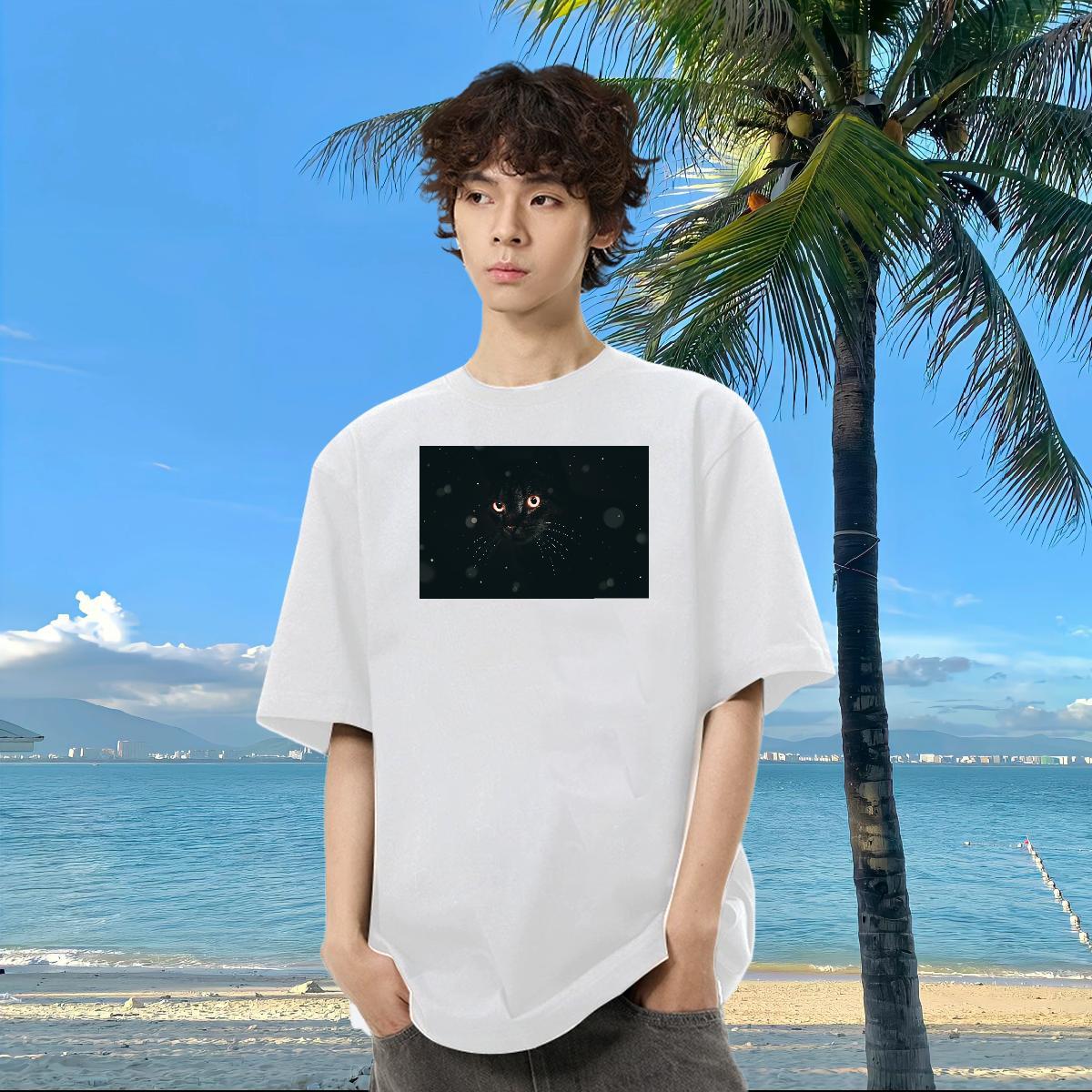 2024 Summer Man T Shirts 230g Cotton cat Outdoor Polos Crew Neck Cool Men Tees Custom Anime