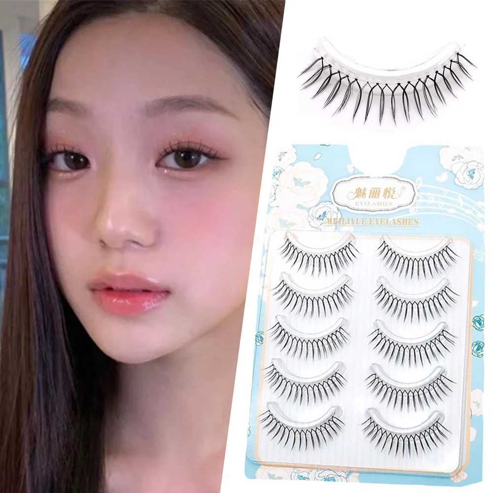 5/10 pairs of U-shaped false eyelashes natural eyelash extension Wispy reusable transparent manga Korean eye makeup idol Zhang Yuanying W240803