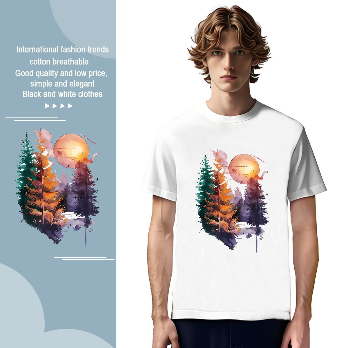 Mens T Shirts 230g Cotton tree Street Casual Short Sleeve Soft Customized Men Tees Classic Casual Brand Clothings