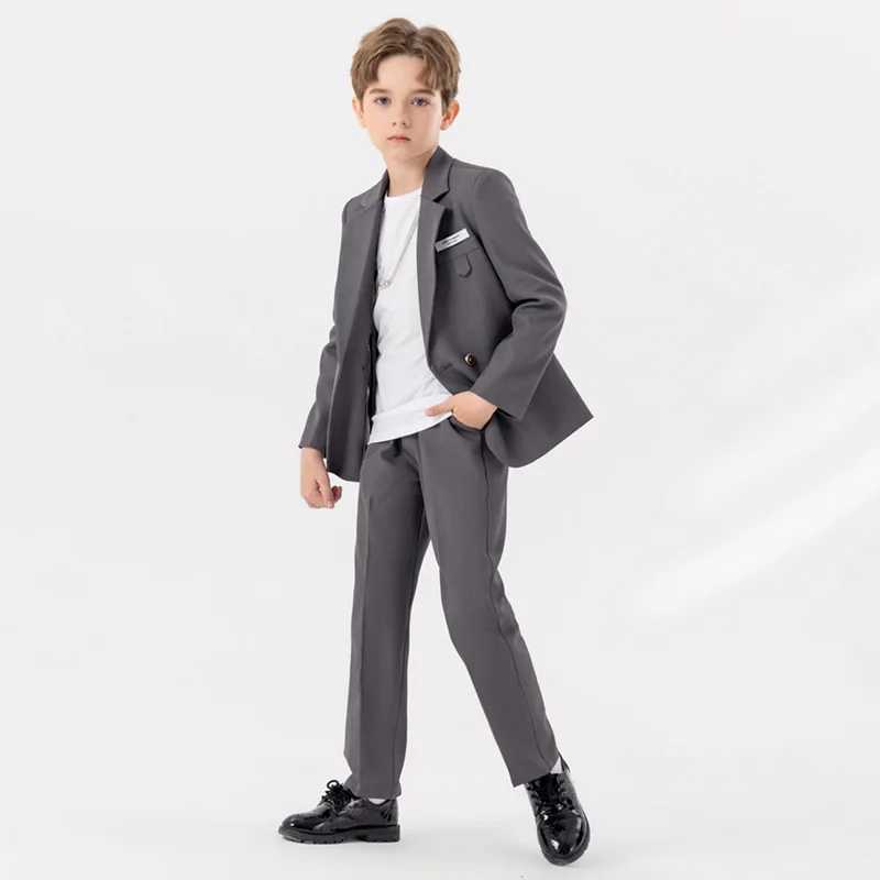 Suits Childrens Solid Color Suits Set Autumn Winter British Fashionable Boys Event Host Performance Party Costume Kids Blazer Pants