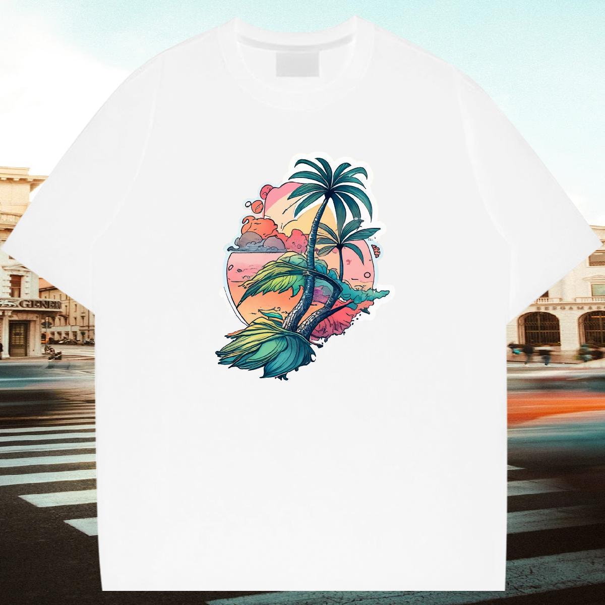 High Quality Mens Tshirts 230g Cotton Casual Beach beach Cartoon Print Short Sleeve O-Neck New Arrival T-Shirts Tees