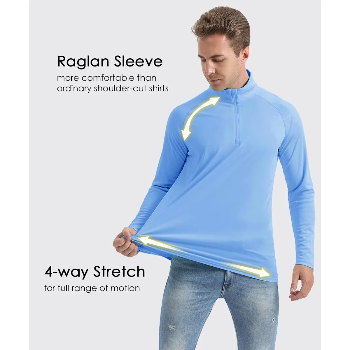 MAGCOMSEN Mens UV Protection Fishing T-shirt Lightweight Quick Dry Long Sleeve Zip Hiking Shirt Summer Casual Rash Guards UPF50 240806