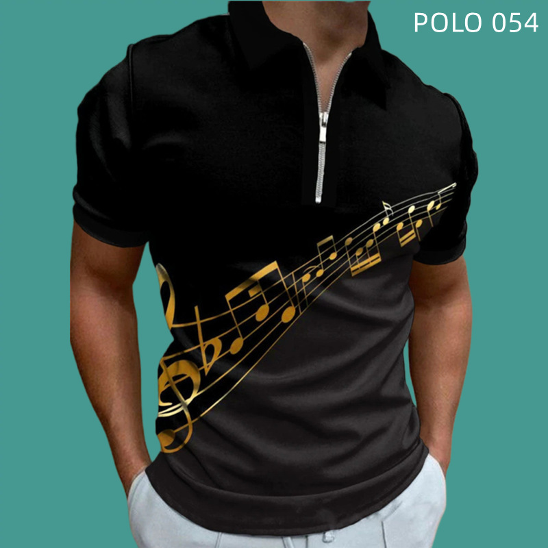 Single summer new men's polo shirt 3D digital printing short sleeved lapel zipper large POLO