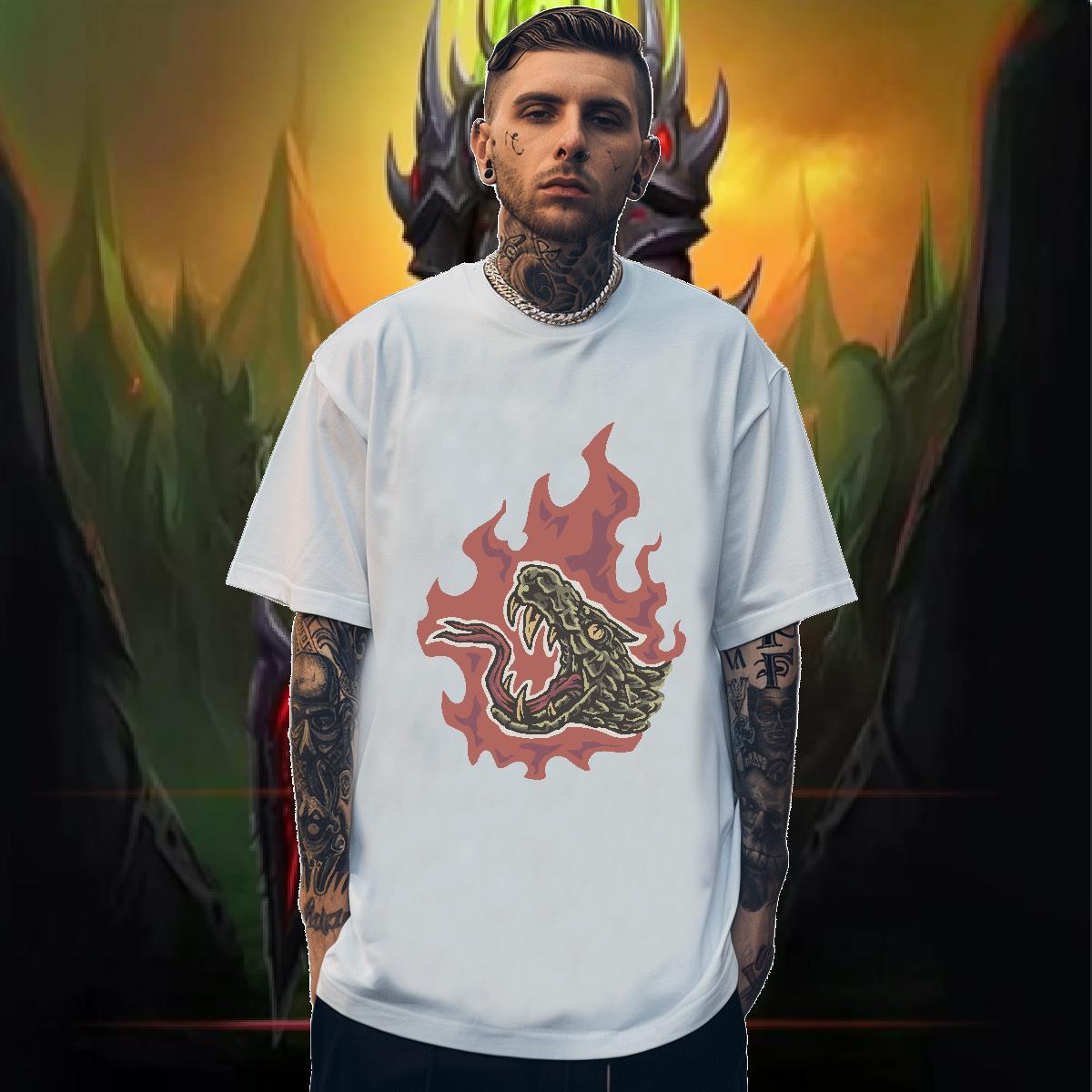 Casual New Men T Shirts 230g 100% Cotton crocodile Sports Casual Tshirts Round Neck Short Sleeve Classic Men Clothes T-Shirt Floral Print