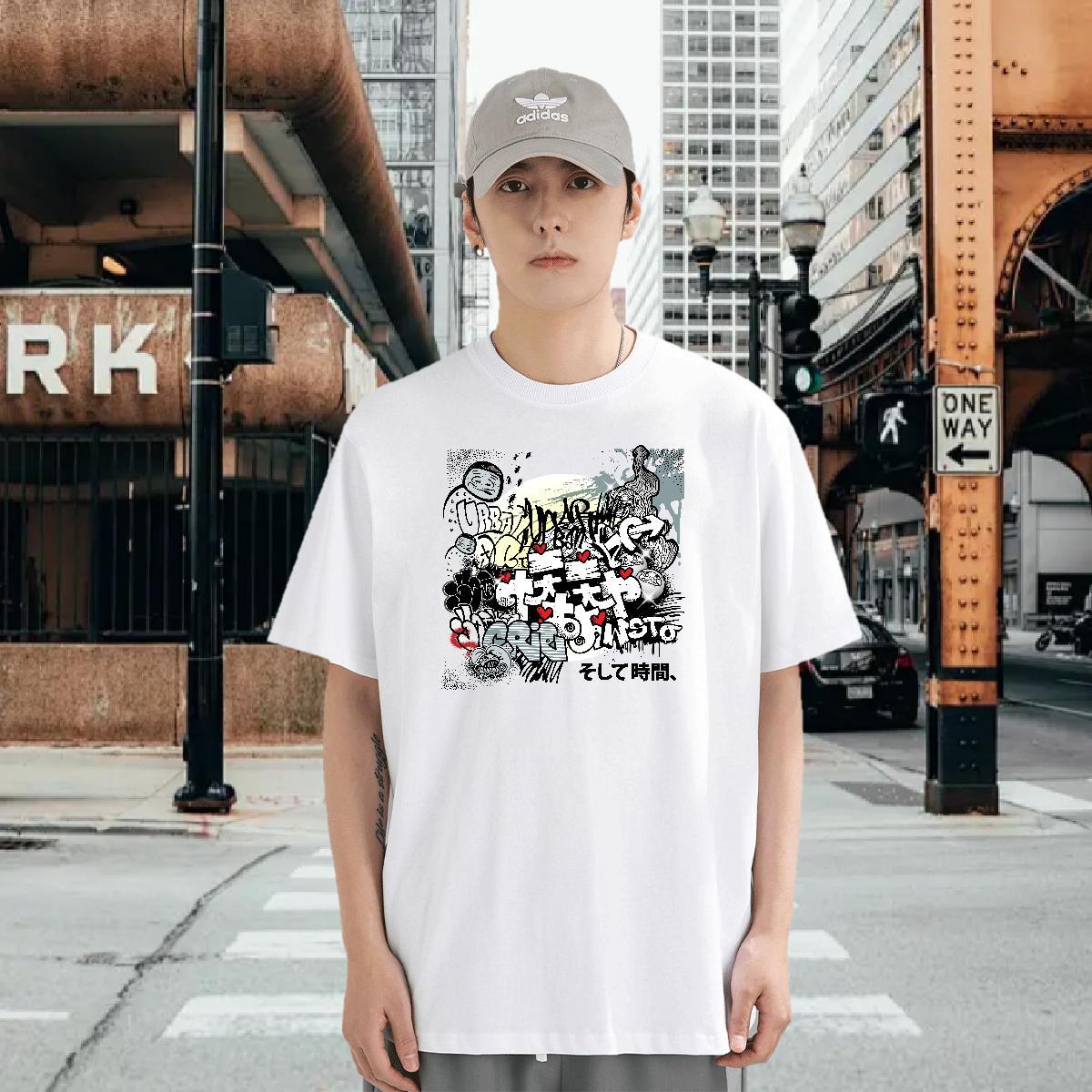 T-Shirts for Men 230g 100% Cotton icon Anime Printing Street Crew Neck Breathable Custom Big Size Tshirt for Man Woman New Comfortable Polos