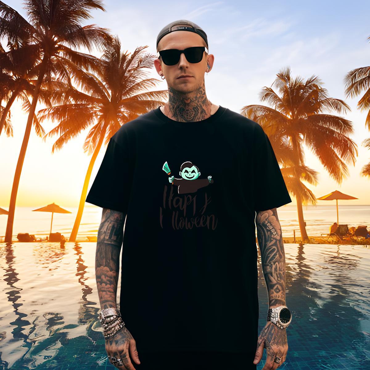 Popular Men Tops Tees 230g 100% Cotton halloween Mens T Shirts Street Casual O-Neck Short Sleeve Cartoon Print Free Shipping Tee Shirt