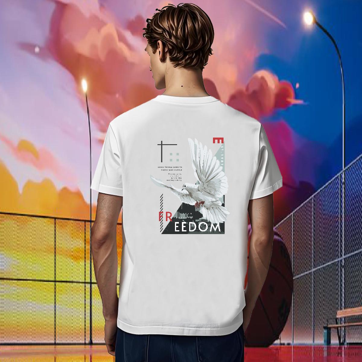 Fashion Casual Mens T Shirts 230g Cotton eagle Sports Casual Tops Pure Cotton Classic Men Tees Black Oversized