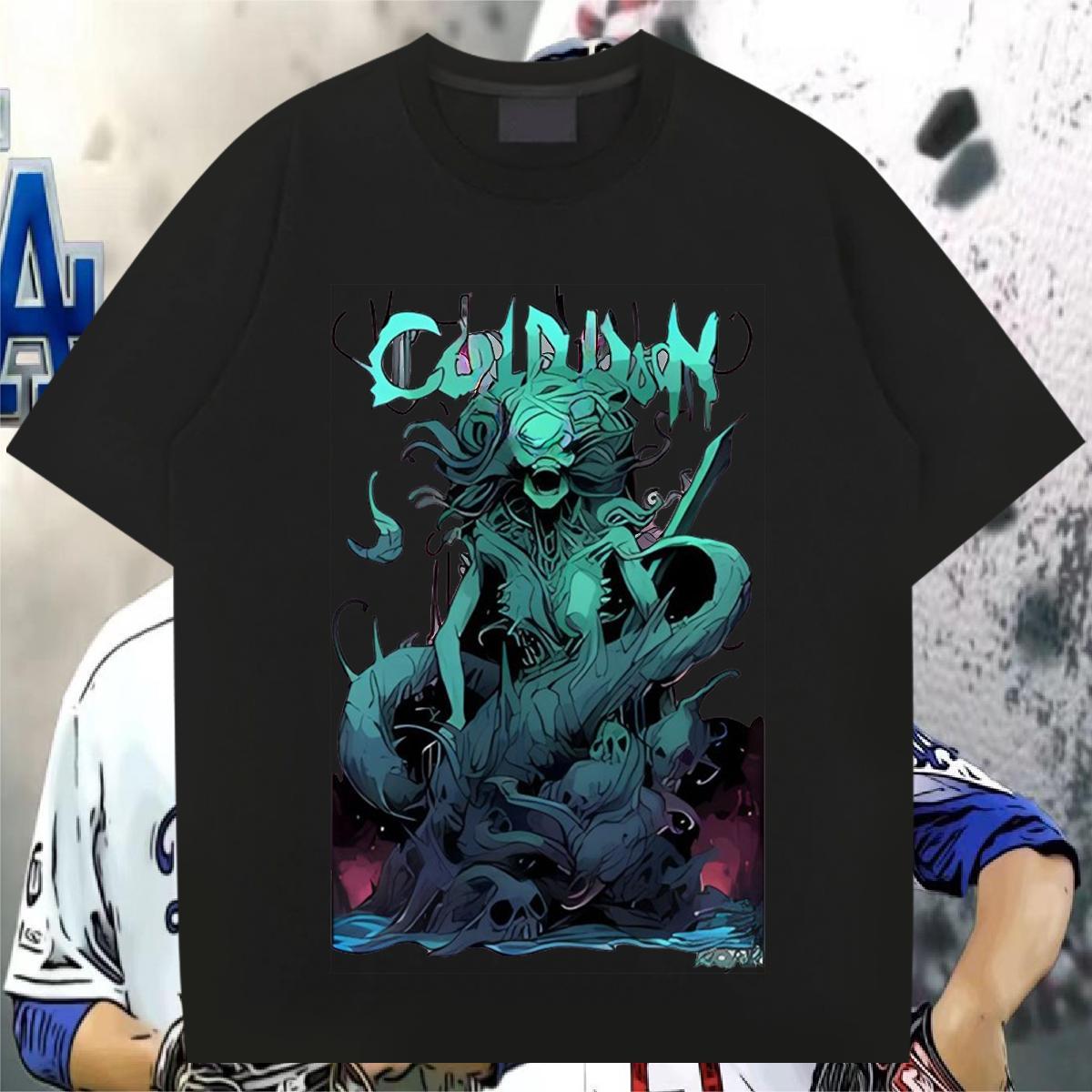 Man T Shirts 230g Pure Cotton Terror Casual Short Sleeve Soft DIY Logo Oversized Mens Tshirts Classic Casual Popular Tops