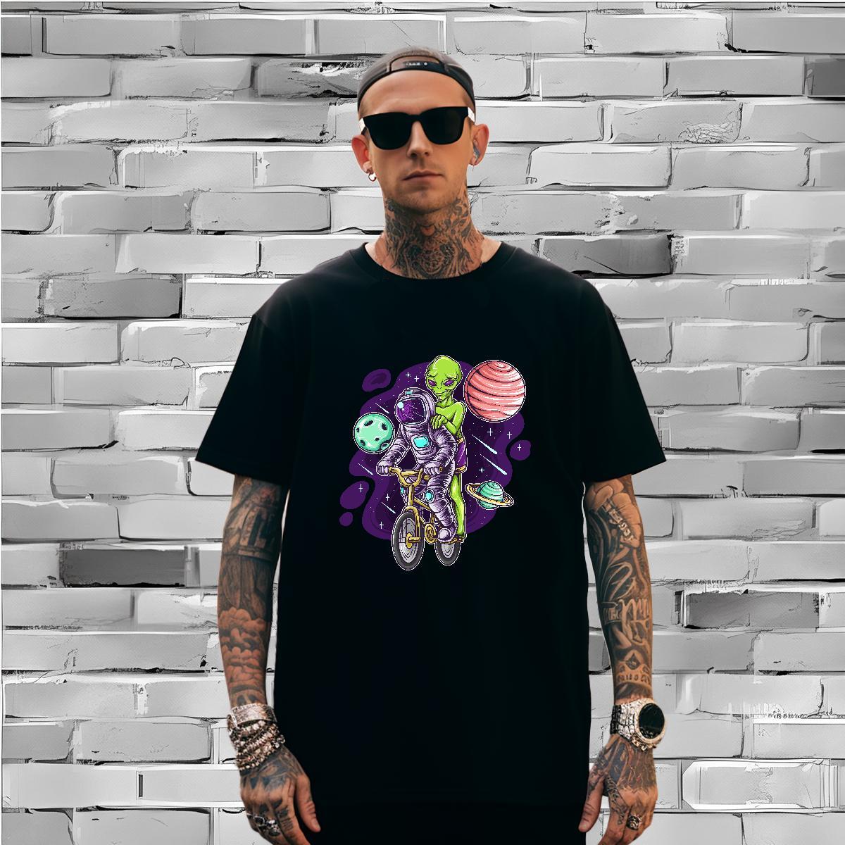 T-Shirts 230g Cotton cosmonaut Beach Breathable Black Oversized Men Tops Tees Fashion Casual Brand Clothes