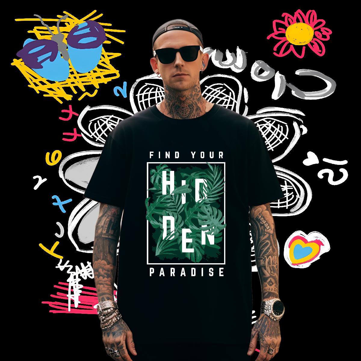 T Shirt For Man 100% Cotton 230g tree Street Wear Crew Neck Anime Print Men Tees New Loose Fit Tops Tees