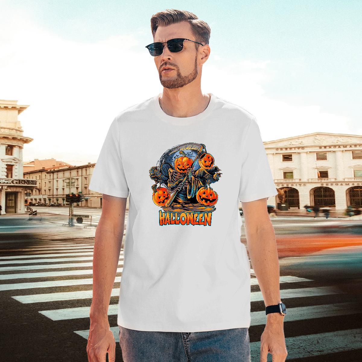 Fashion Design Men T Shirts 230g Cotton Halloween Beach Tops Shirt Breathable Short Sleeve Unisex Men Tees Asian Size