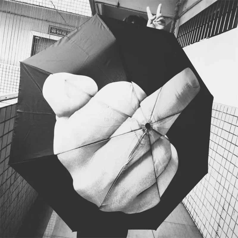 Middle Finger Folding Umbrella Windproof Strong Men Windproof Folding Personality Black Middle Finger Umbrellas Parasol WomenXJ240806