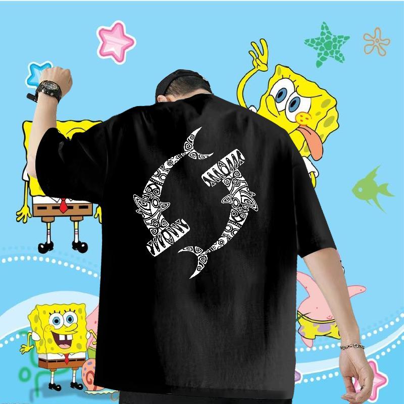 Classic Men T Shirts 230g 100% Cotton fish Street Casual Polos Short Sleeve Soft Cool Design Tshirts Black White