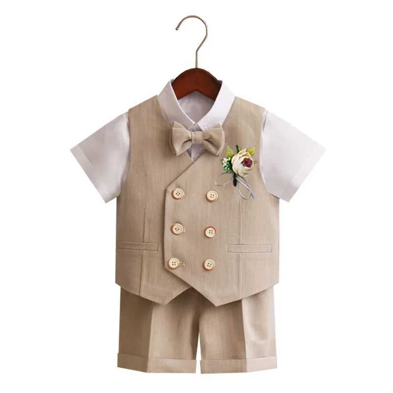 Suits Childrens Vest Suit Set Boy Wedding Dress Baby Birthday Party Piano Performance Costume Kids Waistcoat Pants Bowtie Clothes