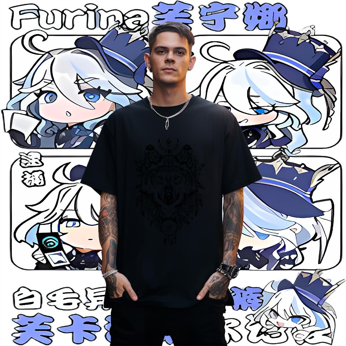 Casual New T shirt 230g Pure Cotton wolf Hip Hop Tops Tees Crew Neck Cool Design Men Tees DIY