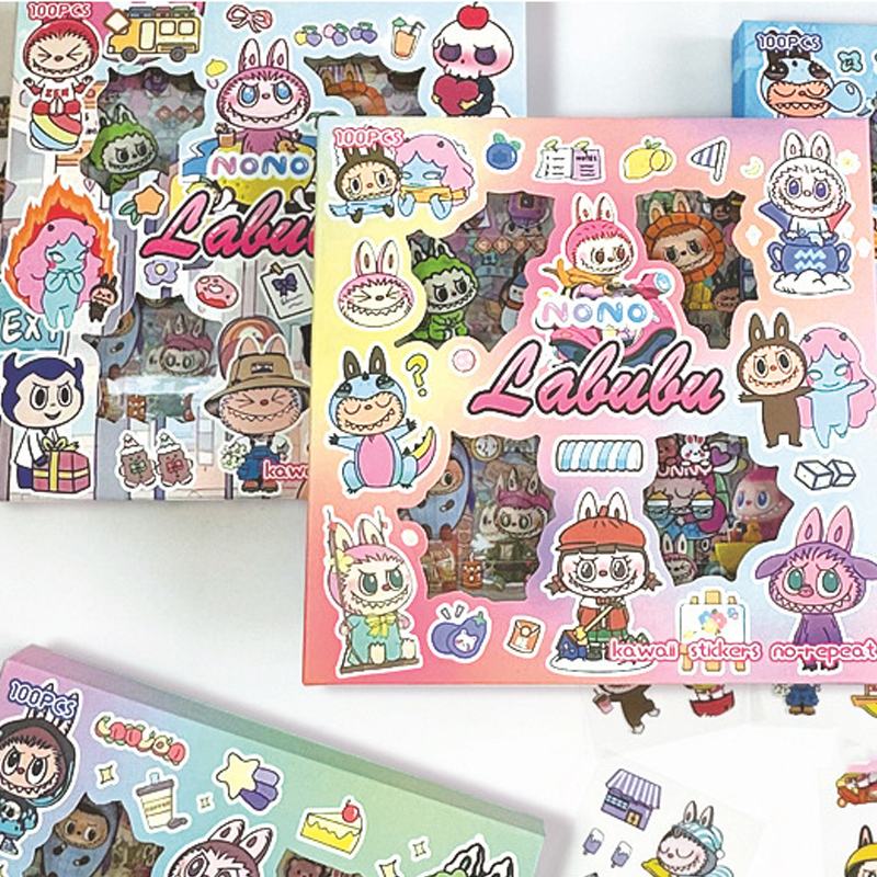 Cute canvas box stickers with 100 sticker patterns and rich styles for children's DIY accounting stickers