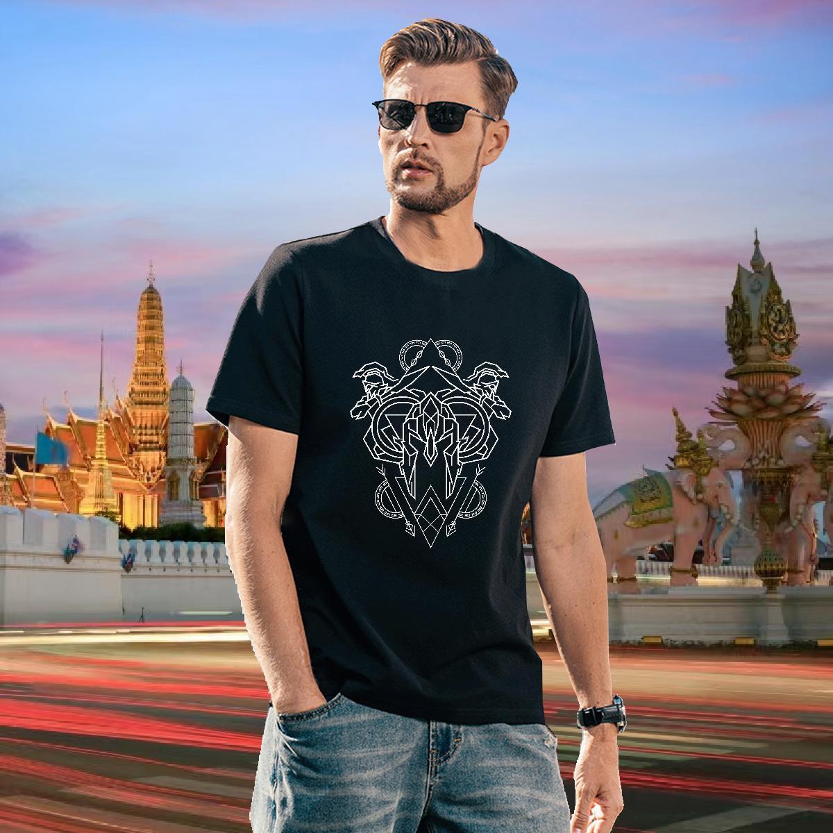 T Shirt For Man 230g Cotton Geometric line Daily Wear Breathable Crew Neck Floral Print Tshirt for Man Woman Classic TOP Quality Clothings