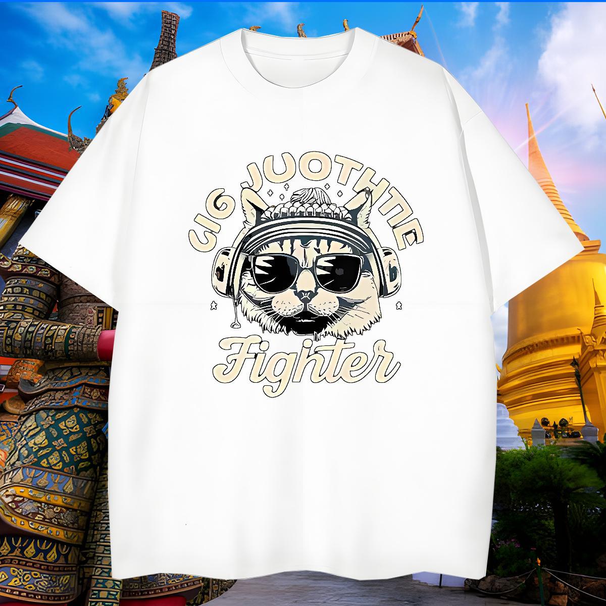 Unisex Men Tshirts 100% Cotton 230g cat T Shirt For Man Sport Crew Neck Cartoon Printing L-4XL DIY Customized Tee Shirt