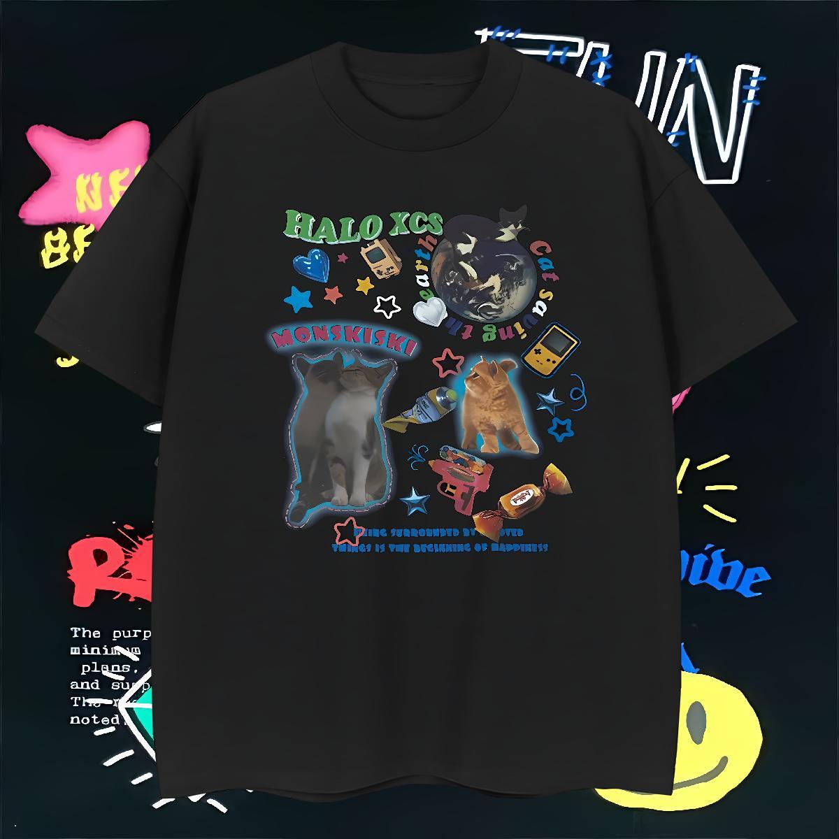 T Shirt For Man 230g 100% Cotton cat Street Breathable Short Sleeve Plus Size Cartoon Men Tops Tees 2024 Designer Cool Design Wear