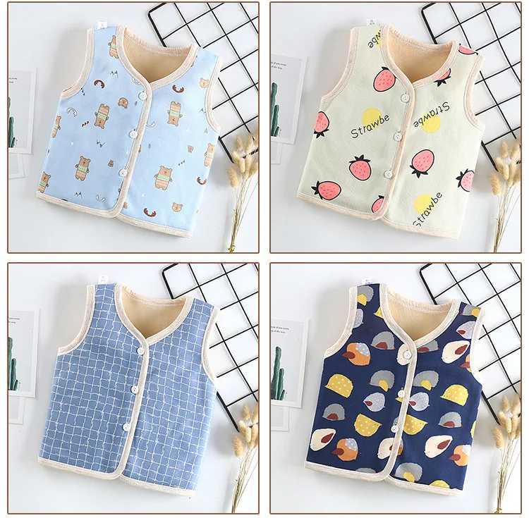 Autumn winter new double-sided baby vest plush thick childrens coat cartoon cute girl baby vestW240724