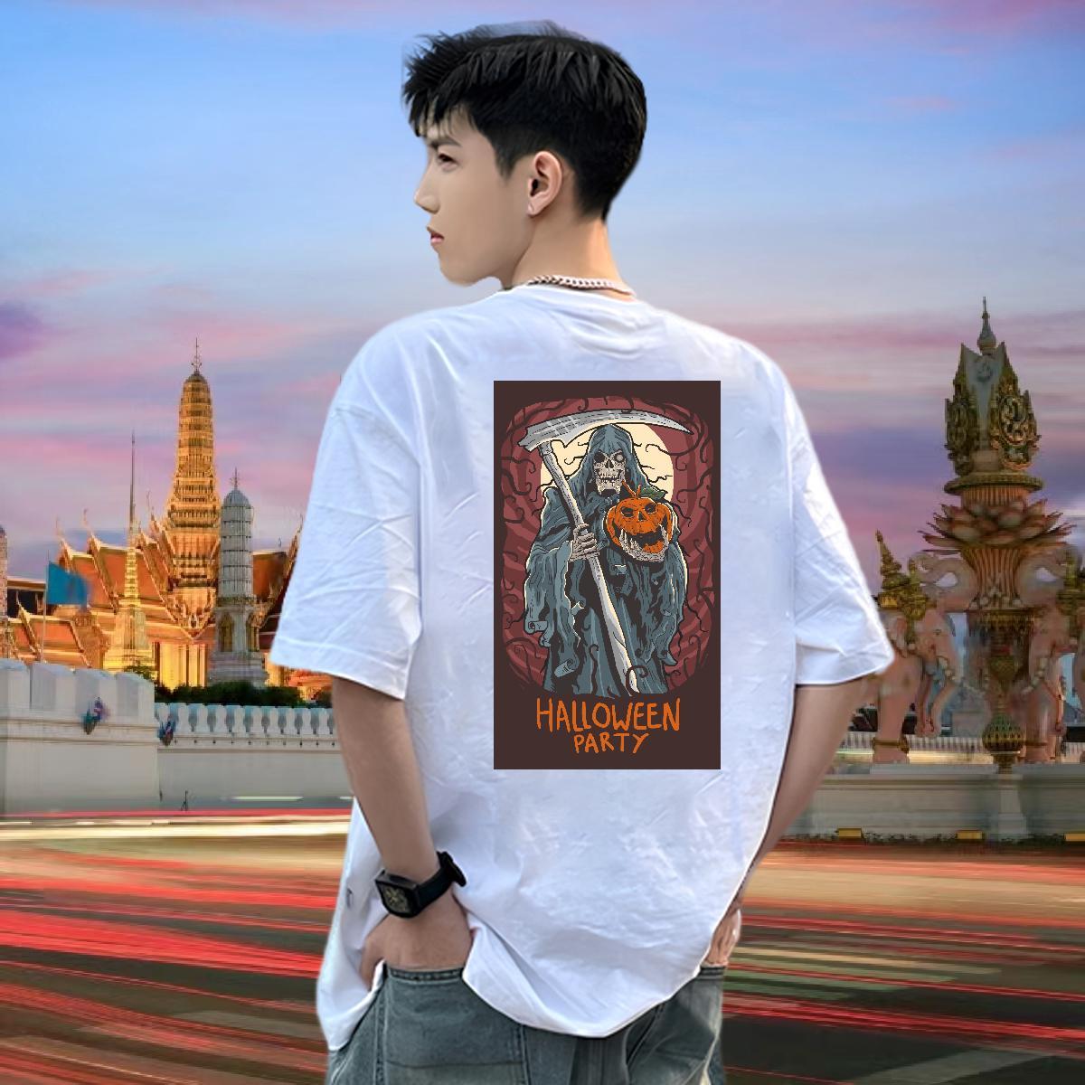 Designer Fashion T Shirt For Man 230g Cotton Halloween Daily Wear Tee Shirt Breathable Short Sleeve Soft Couples T Shirts Floral Print