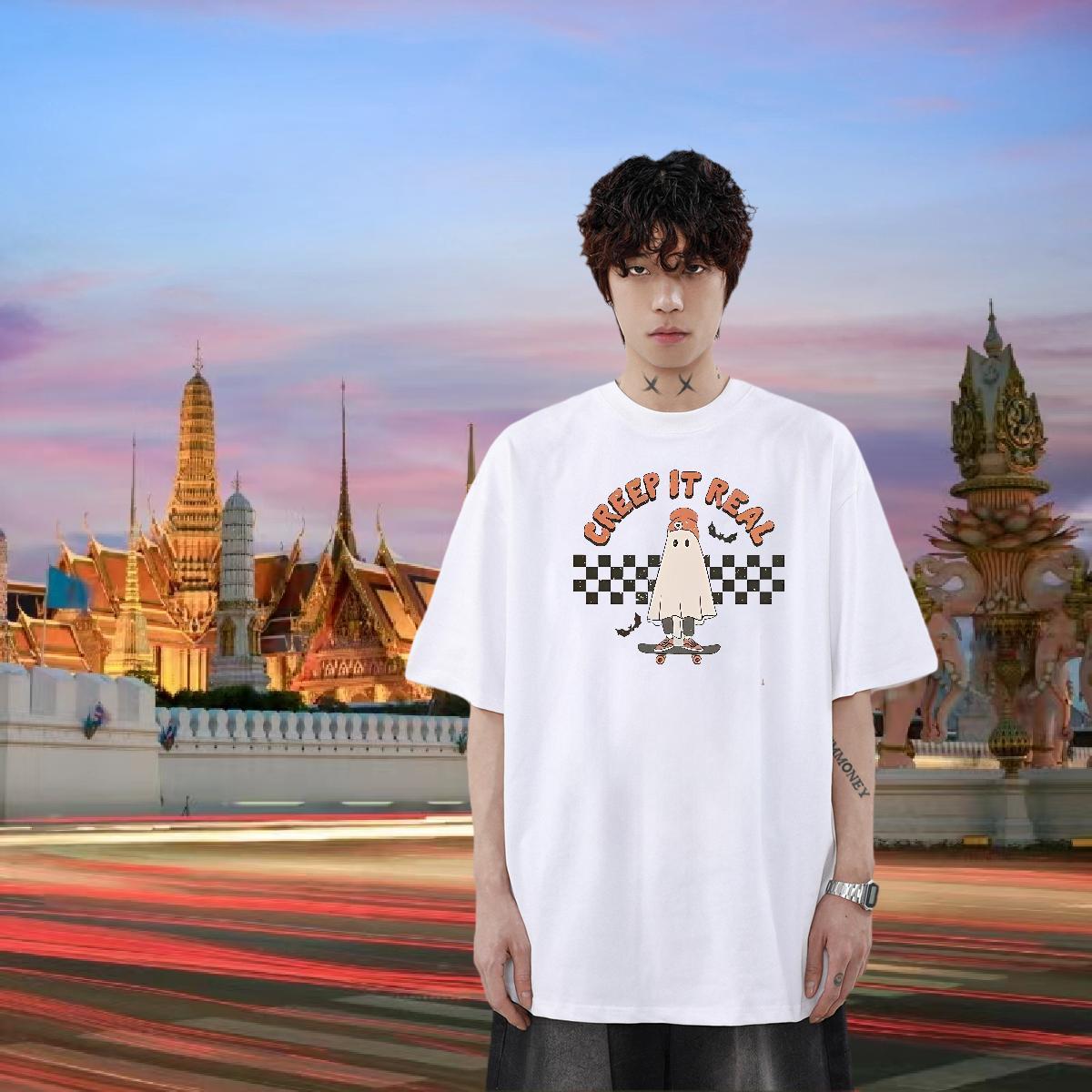 Wholesale T shirt 100% Cotton 230g halloween Street Wear Tees Crew Neck Free Shipping Couples T Shirts Custom Anime