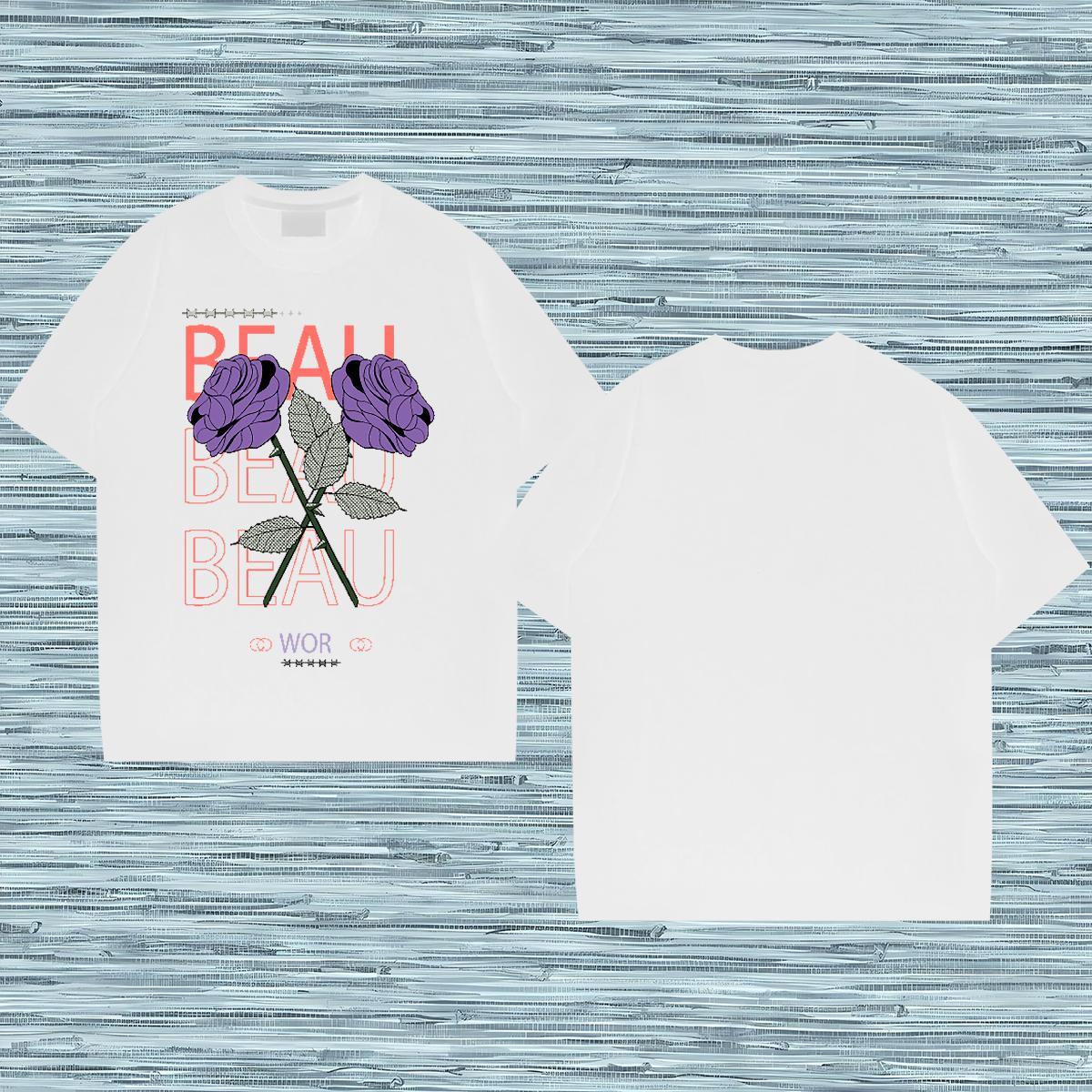 Free Shipping Men T Shirts 230g Cotton ROSE High Street Hip Hop Tees Breathable Short Sleeve Wholesale Tshirts Plus Size Custom