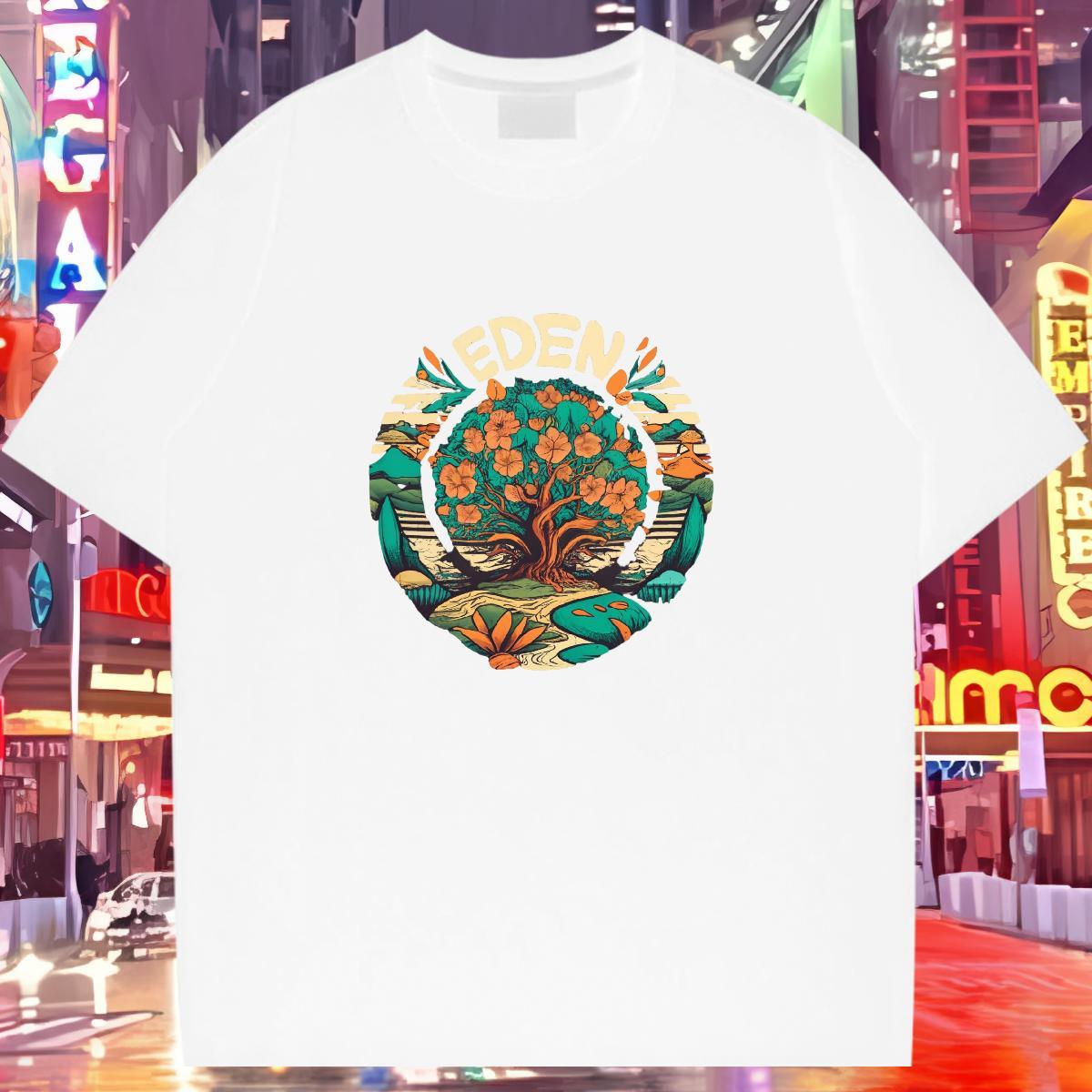 2024 T-Shirts for Men 230g Cotton flower Casual Beach Polos Crew Neck Cool Design Men Clothes T-Shirt Cartoon Print