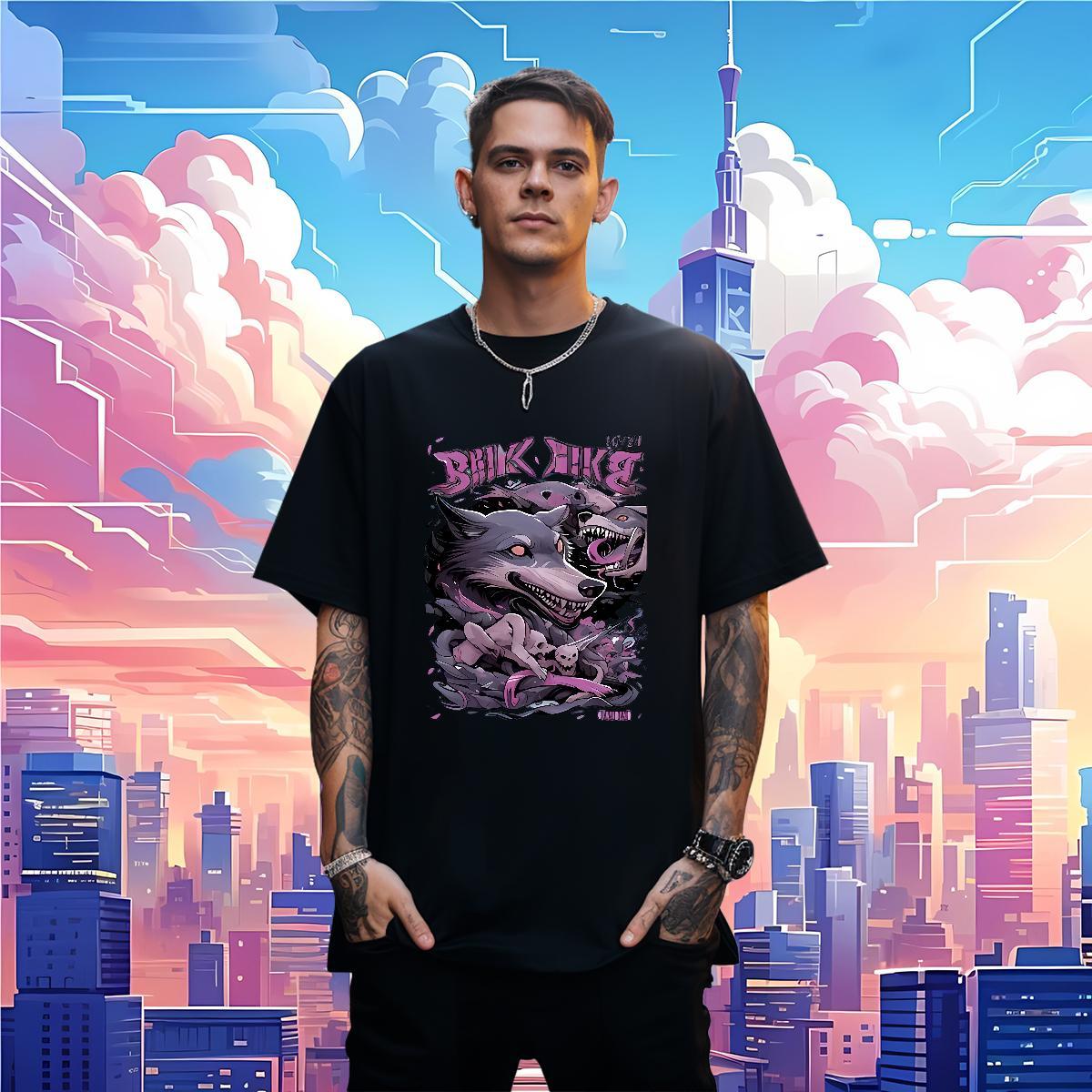 T Shirt For Man 230g Pure Cotton wolf Daily Wear Breathable Short Sleeve Skull Couples T Shirts Fashion Designer High Quality Clothings