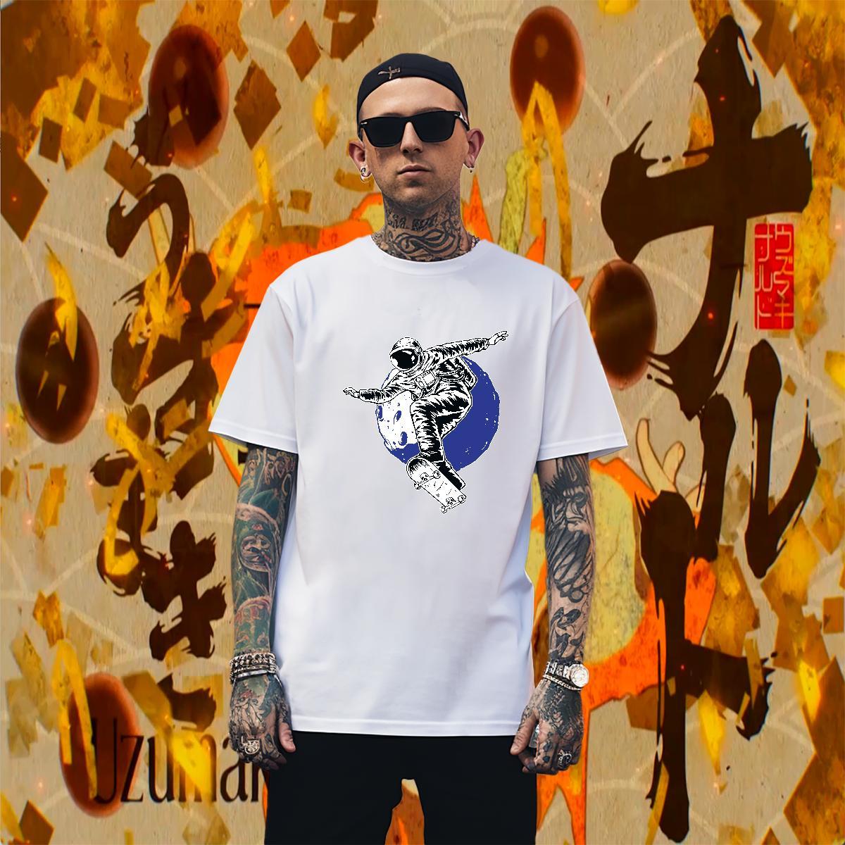T Shirts Men 100% Cotton 230g cosmonaut Anime Printing Street Crew Neck DIY Men Tees Designer Fashion Cool Design Top Tees