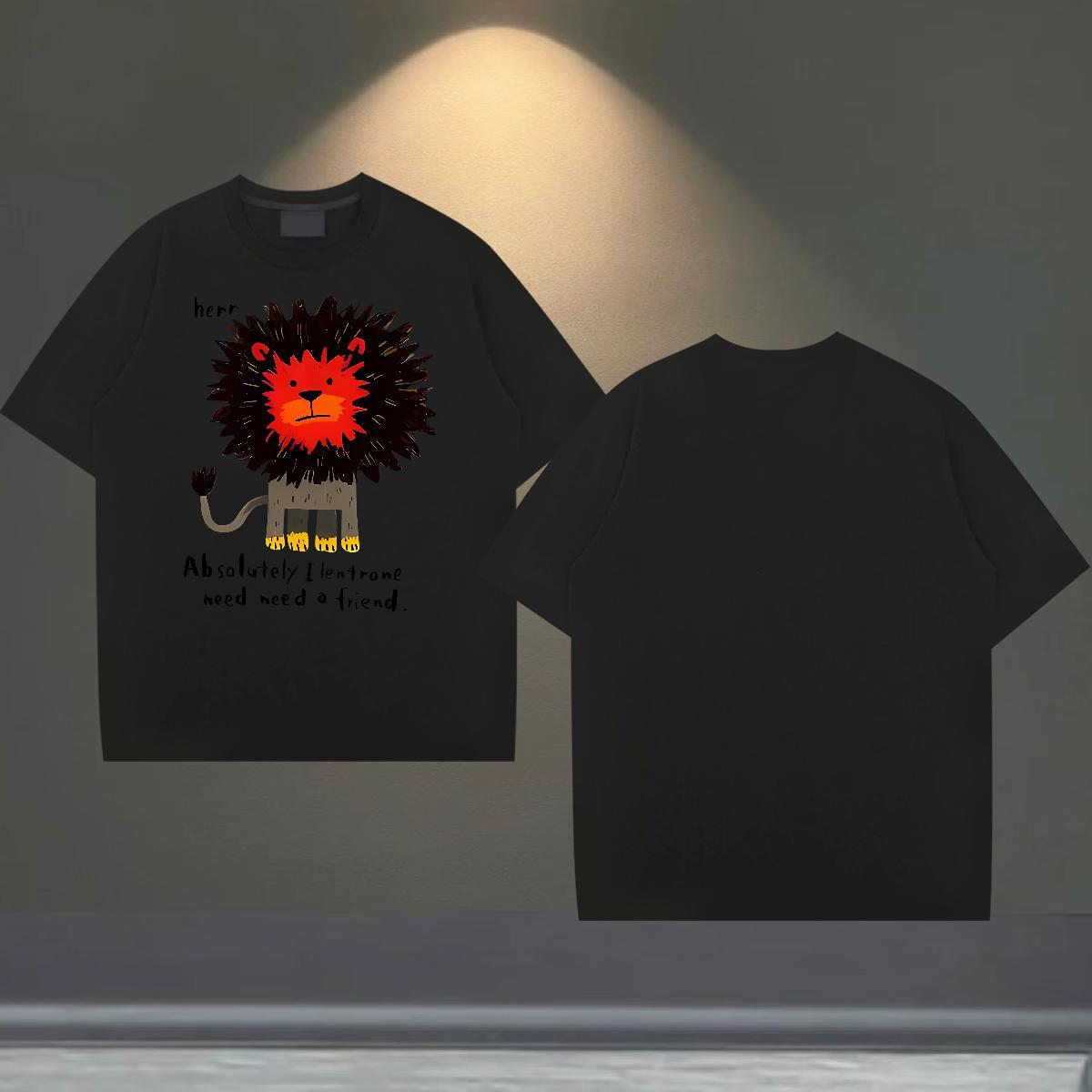 2024 T-Shirts for Men 230g 100% Cotton lion Street Wear Clothings Pure Cotton Unisex Men Tops Tees Customized