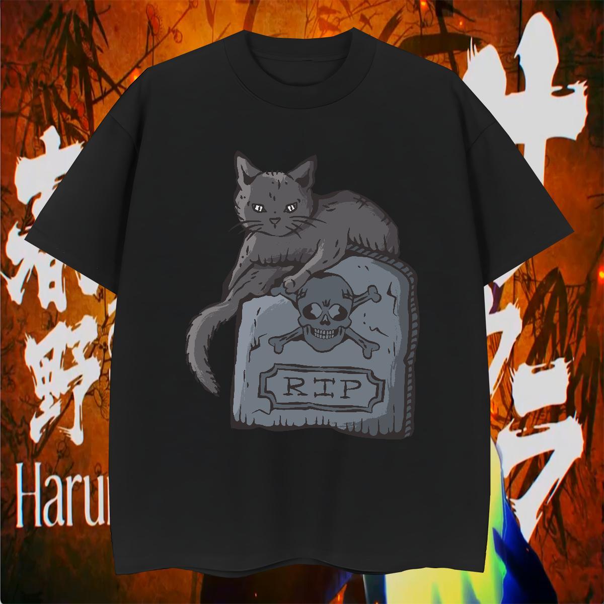 T Shirt For Man 230g Cotton cat Home Outdoor Breathable Crew Neck Floral Print Men Tees 2024 Summer Unisex Tops Tees