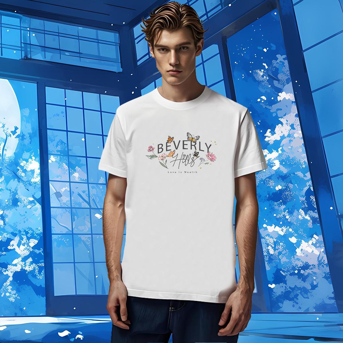 Man T Shirts 230g Cotton Butterfly Casual Daily Wear Crew Neck Custom Printed Men Tshirts Wholesale Soft Top Tees