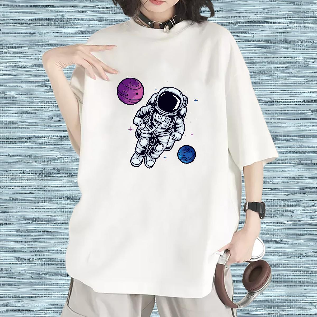 Comfortable Couples T Shirts 230g Cotton cosmonaut Home Outdoor T Shirt For Woman Breathable Soft DIY Printed Tees