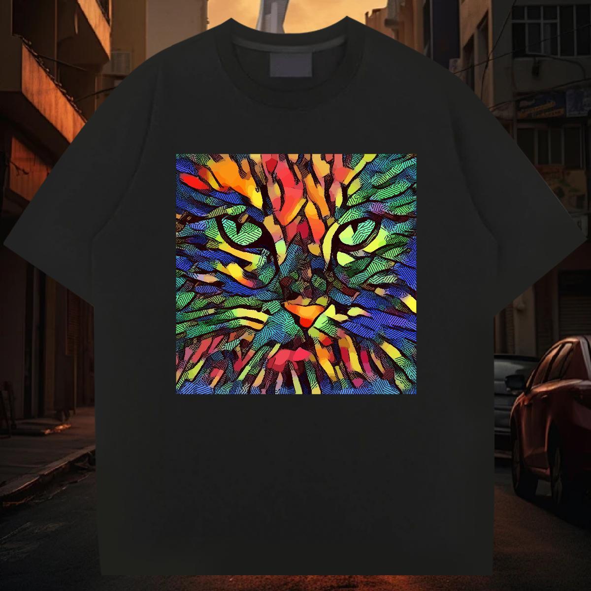 Man T Shirts 230g 100% Cotton cat Daily Outfit Crew Neck Breathable Custom Printed Men Tees Fashion Casual Cool Tshirts