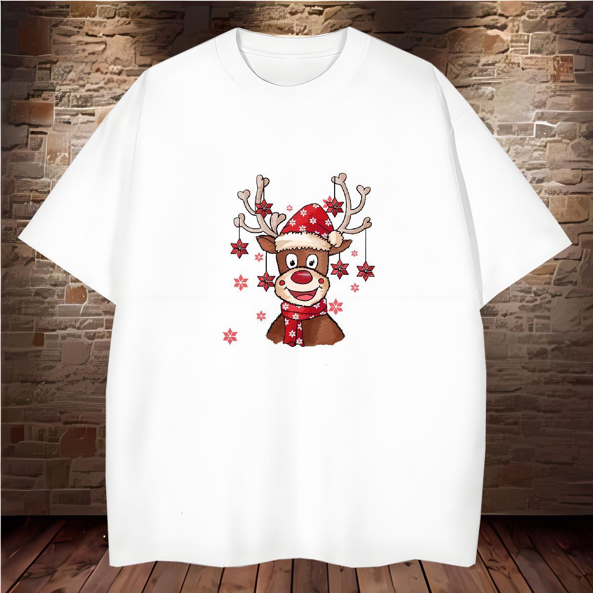 2024 Summer Mens T Shirts 230g Pure Cotton Christmas Home Outdoor Tee Shirt Breathable Soft TOP Quality Tshirt for Man Woman Cartoon Printing L-4XL