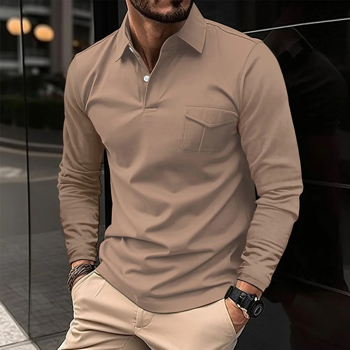 Mens polo shirt business casual summer long sleeved button Tshirt loose and comfortable clothing fashionable top 2024 240806