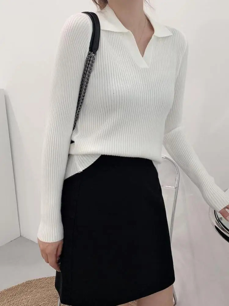 AOSSVIAO Womens Autumn Winter Pullover Solid Base All Match Sweater Lapel Polo Neck Knitted Bottoming Top 240806