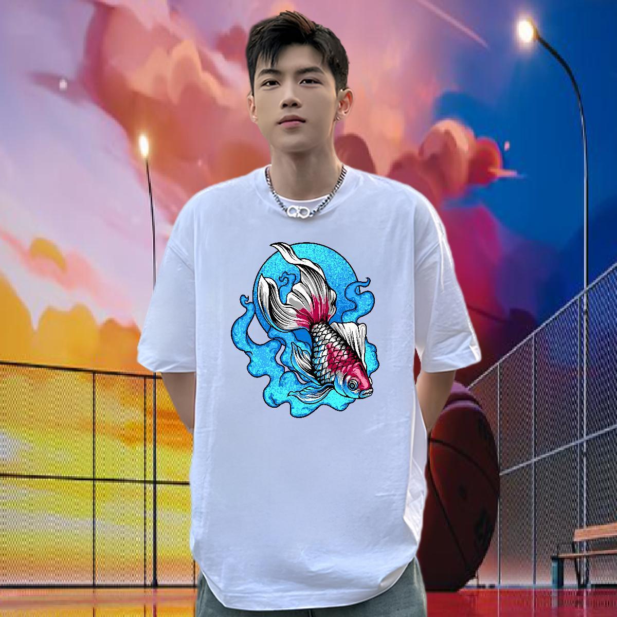 Custom T-Shirts for Men 100% Cotton 230g Street Casual Clothes Breathable Crew Neck TOP Quality Men Tees Floral Print