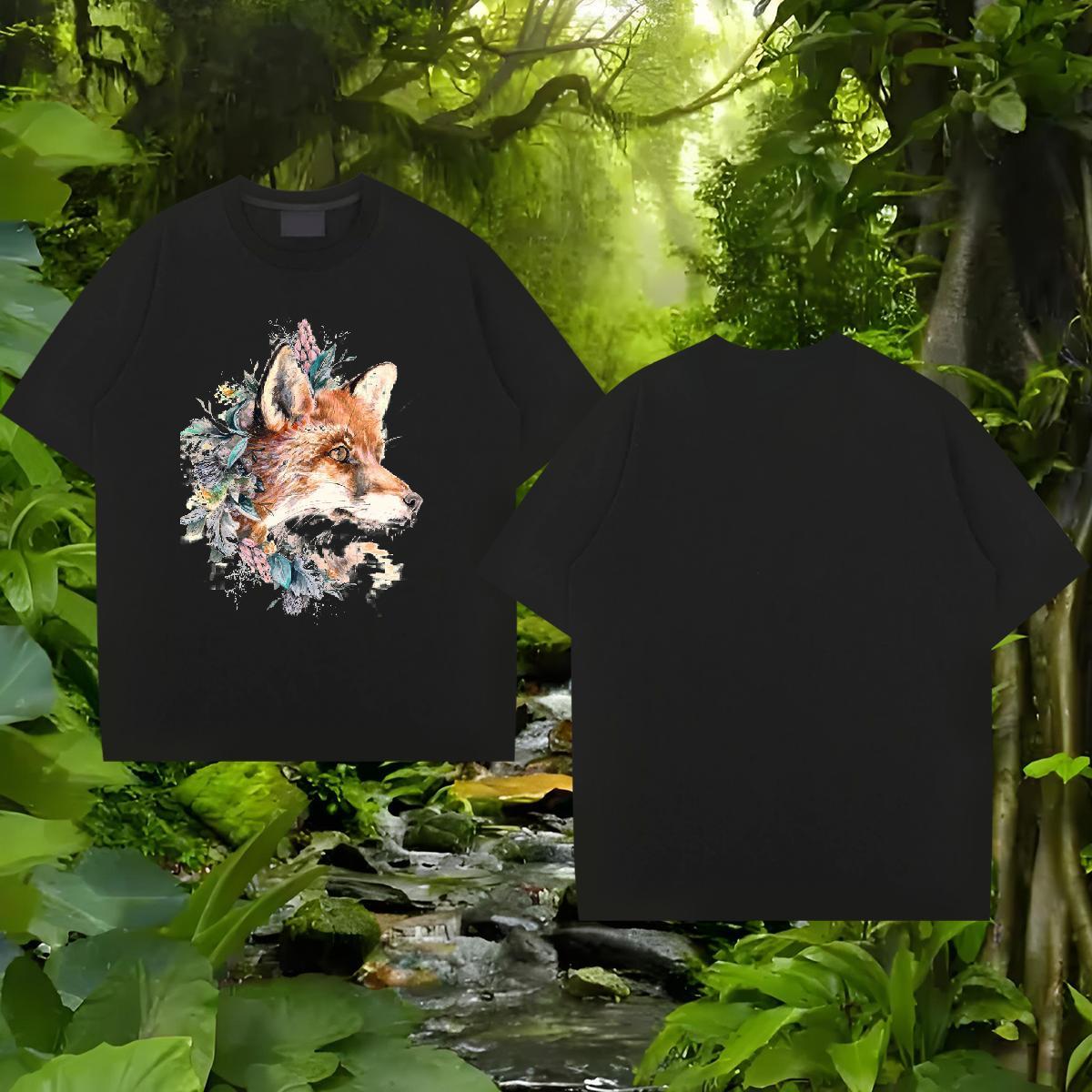 Free Shipping T-Shirts for Men 230g Cotton fox Street Wear Tshirts Breathable Soft Designer Mens Tshirts DIY Printed