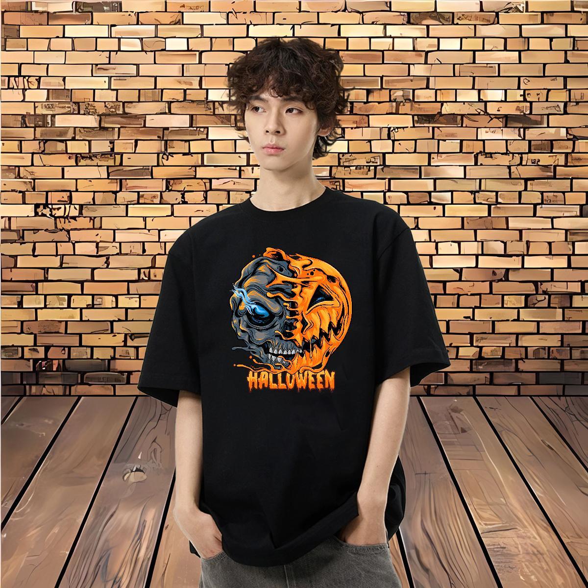 2024 T Shirts Men 230g 100% Cotton Halloween Street Tops Crew Neck Popular Tshirts Custom Big Size