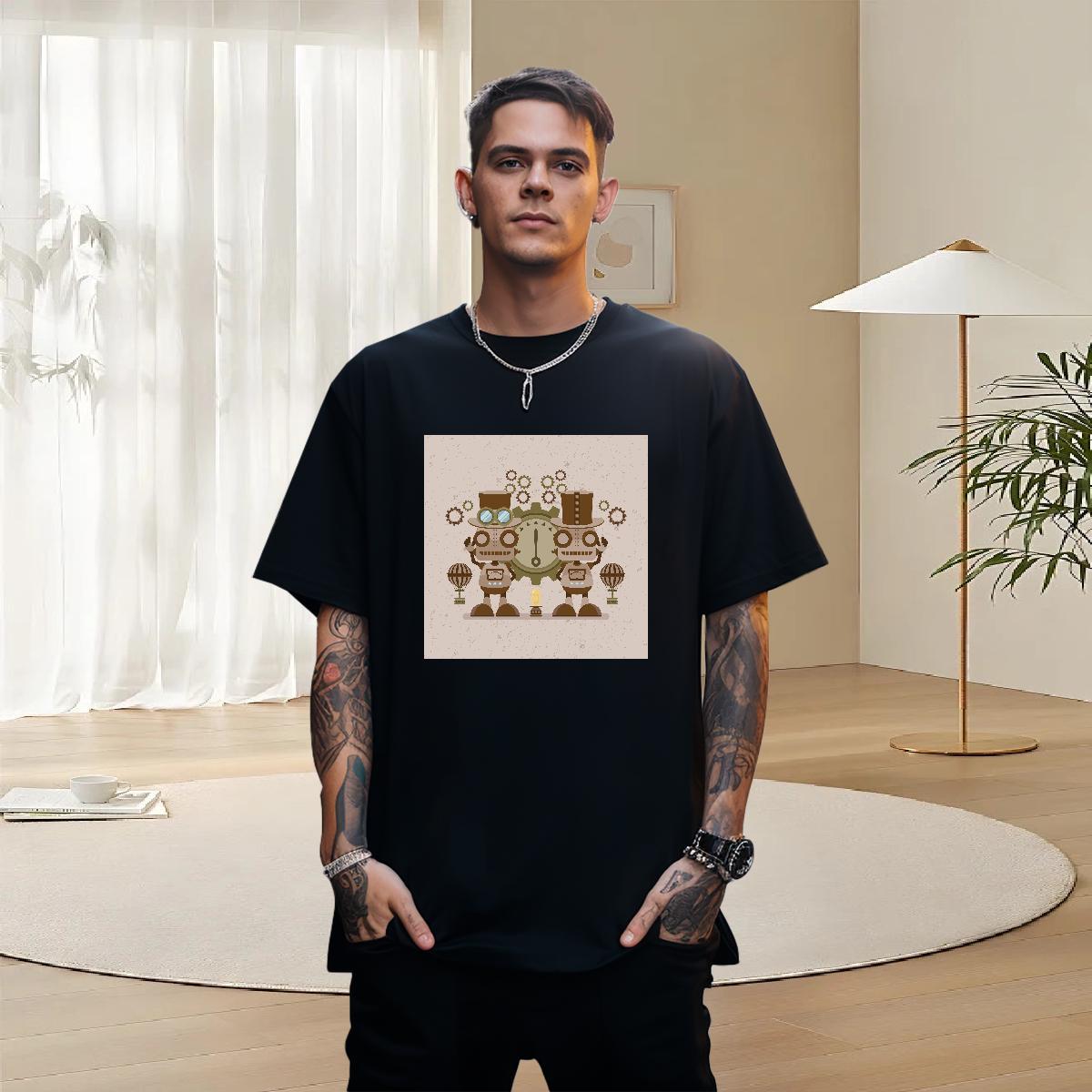 Cool Design Men Tshirts 230g Cotton Sport robot Oversized 4XL Short Sleeve O-Neck Custom Men T Shirts Clothes