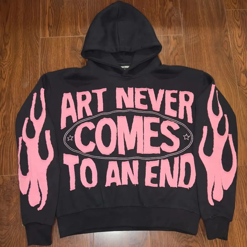 American fashion goth trend letter pattern oversized hoodie mens retro casual versatile loose longsleeved couple sweatshirt 240806