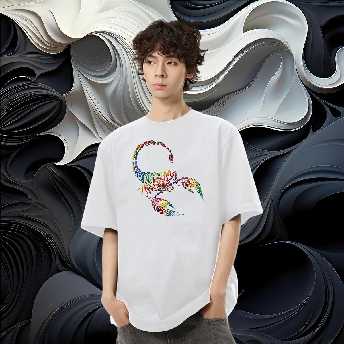 2024 T-Shirts for Men 230g Pure Cotton scorpion Daily Wear Tops Breathable Short Sleeve Free Shipping Mens Tshirts Oversized